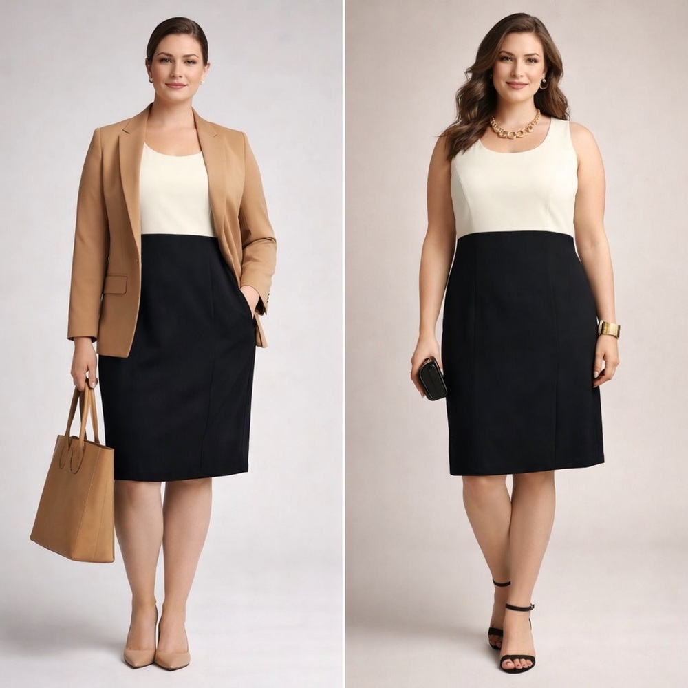 GAP Colorblock Sheath Dress Black & Cream| Size 16 | Stretch Work Cocktail | NWT